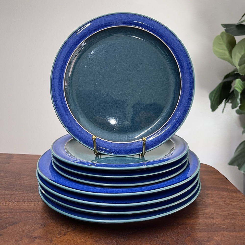 Denby Metz Green Blue 8 Piece Set 4 Dinner Plates 10.5" & 4 Salad Plates 8-7/8"